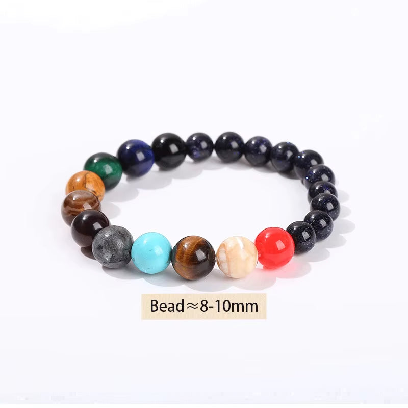 Natural Stone Eight Planets Bracelet for Men & Women - Chakra Energy Yoga Wristband Jewelry