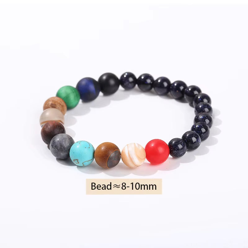 Natural Stone Eight Planets Bracelet for Men & Women - Chakra Energy Yoga Wristband Jewelry