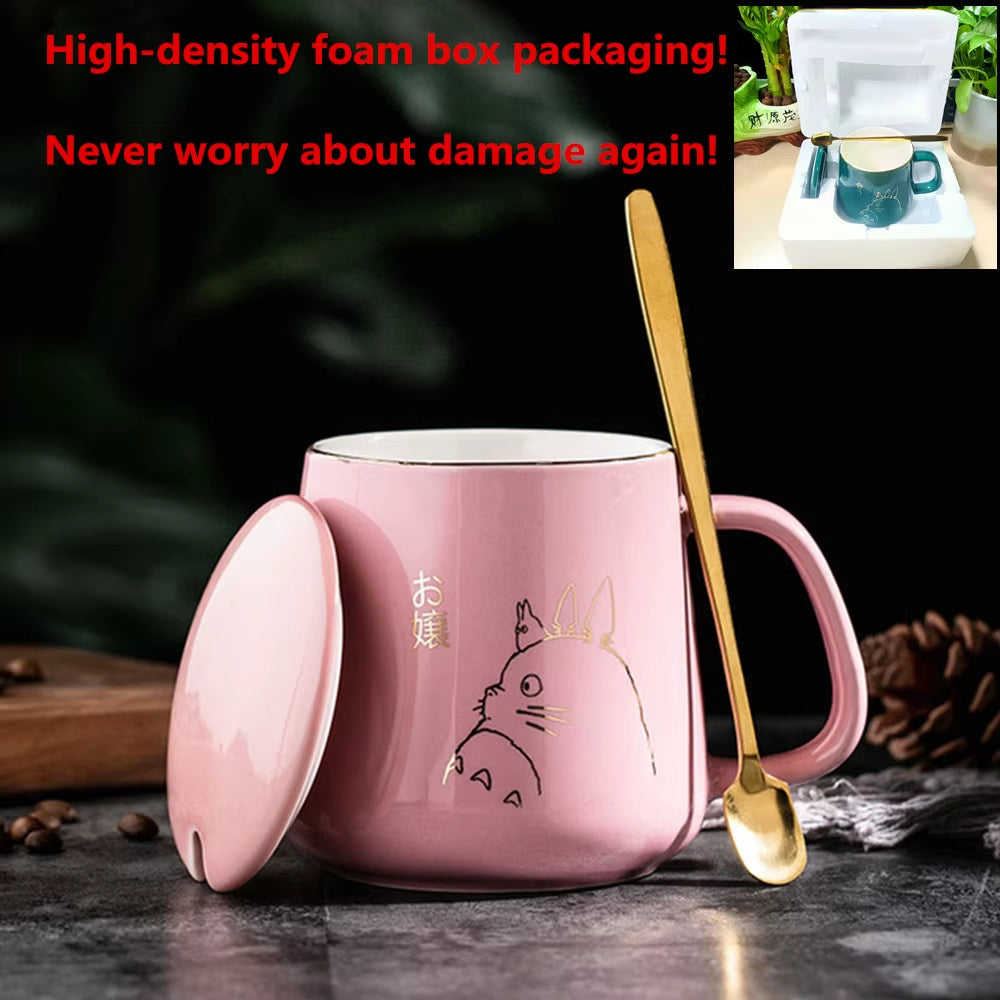 Elegant European Style 400ml Gold-Painted Ceramic Coffee Mug with Lid & Spoon - Perfect for Your Morning Brew!