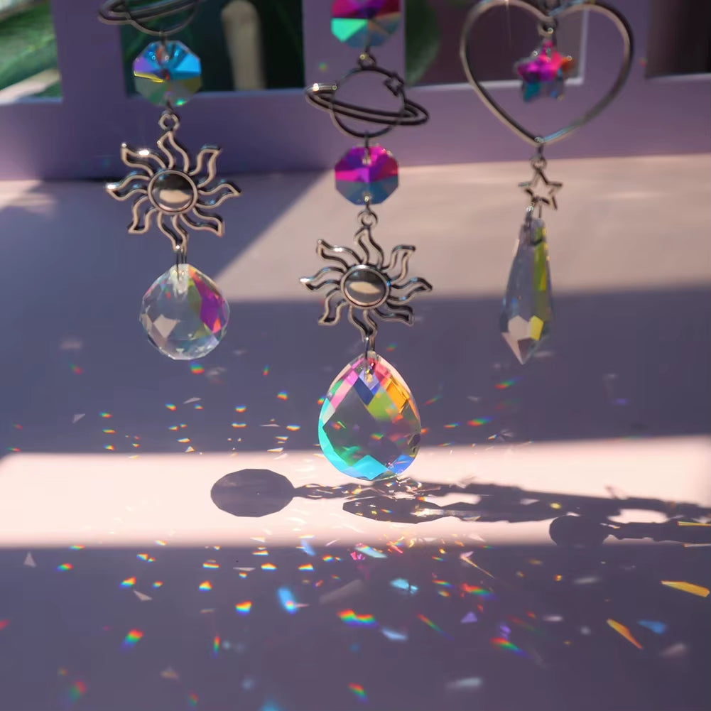 Stunning Crystal Wind Chime Moon & Sun Catcher - Dreamy Rainbow Pendant for Home & Garden Decor