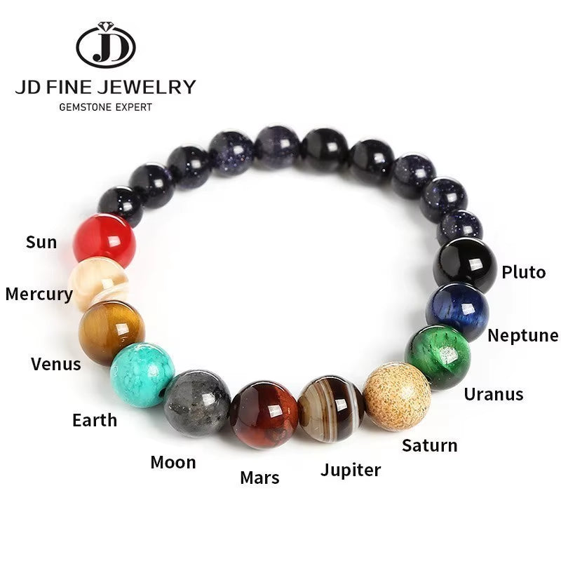 Natural Stone Eight Planets Bracelet for Men & Women - Chakra Energy Yoga Wristband Jewelry