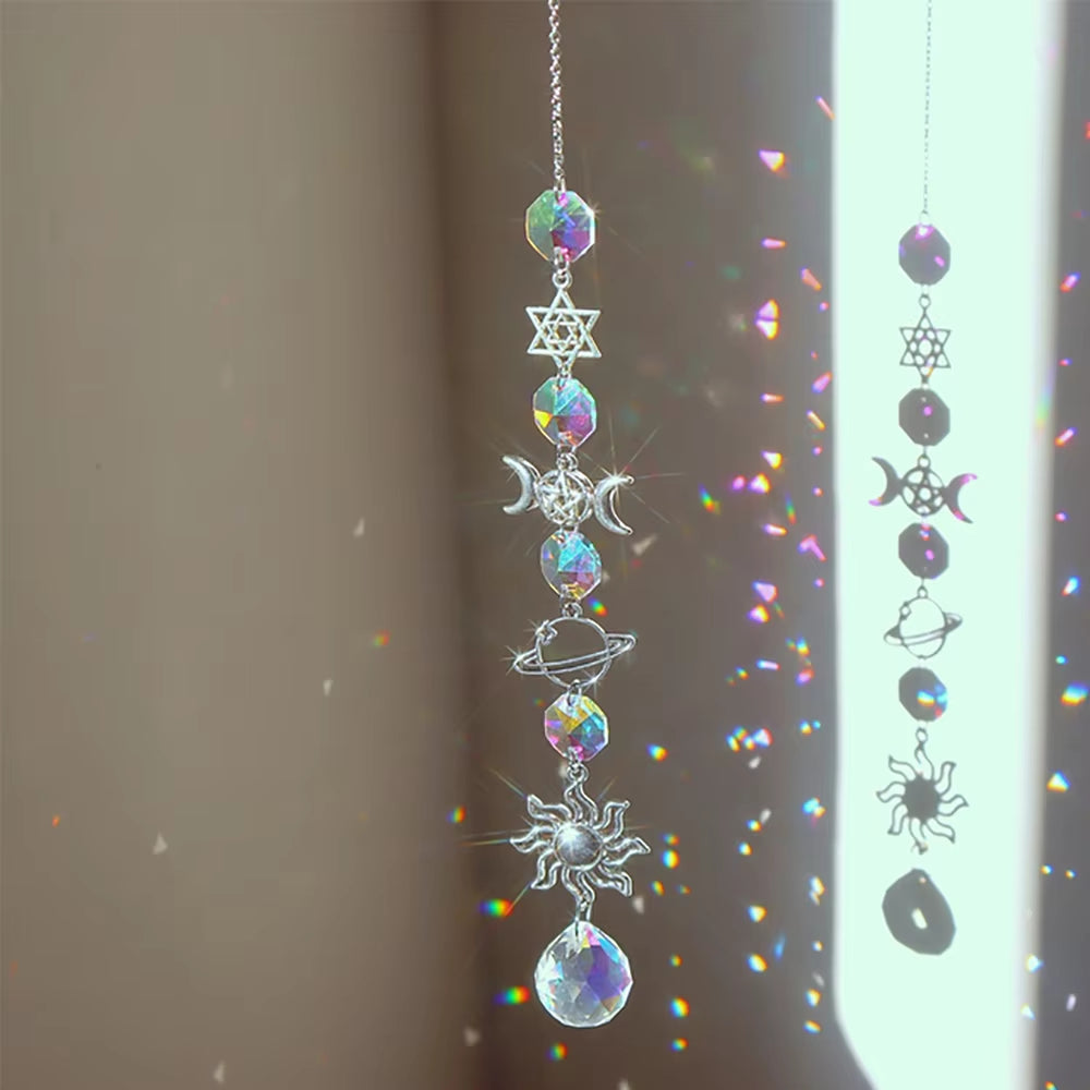 Stunning Crystal Wind Chime Moon & Sun Catcher - Dreamy Rainbow Pendant for Home & Garden Decor