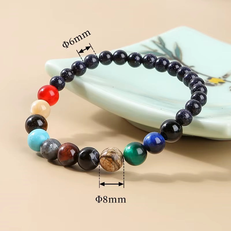 Natural Stone Eight Planets Bracelet for Men & Women - Chakra Energy Yoga Wristband Jewelry