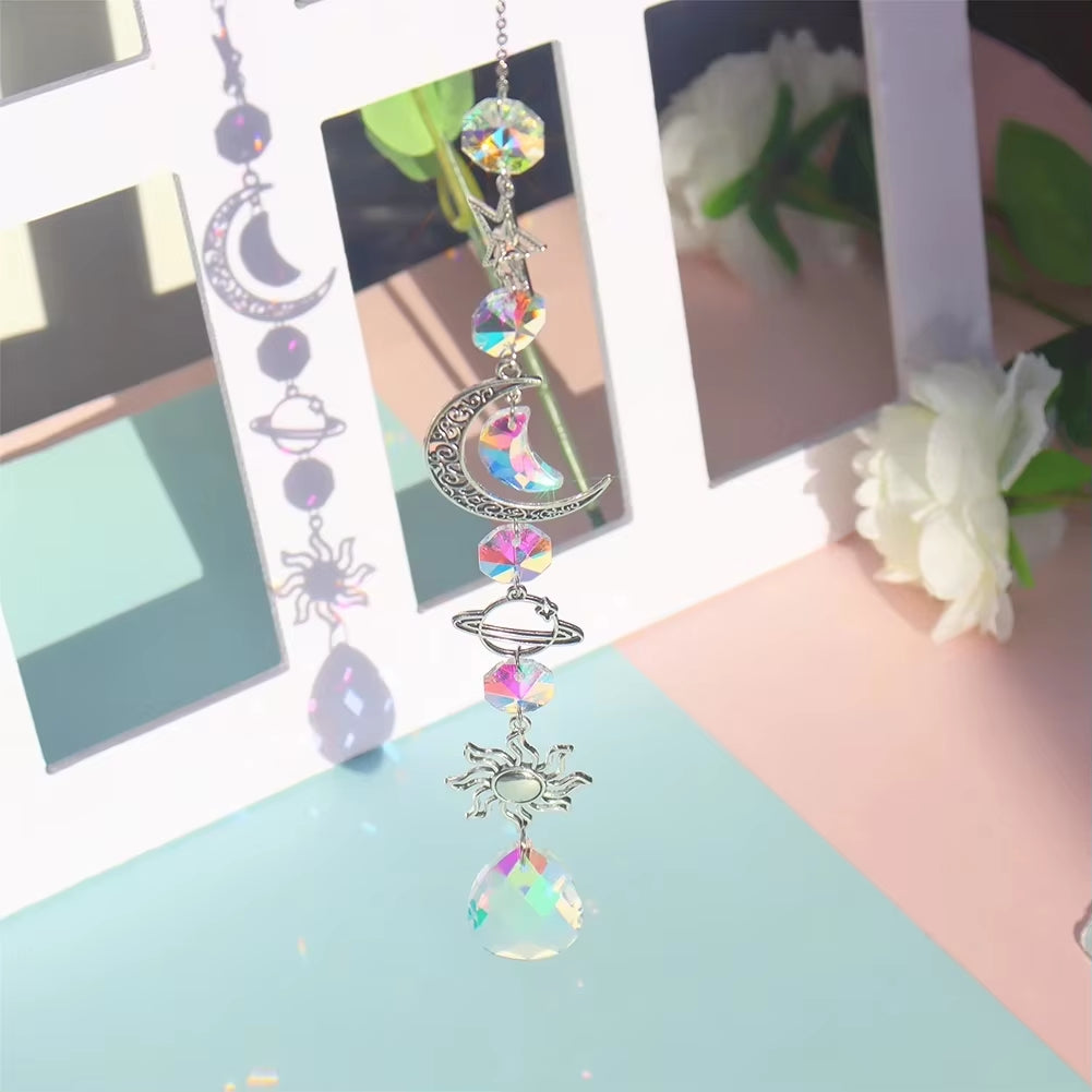 Stunning Crystal Wind Chime Moon & Sun Catcher - Dreamy Rainbow Pendant for Home & Garden Decor