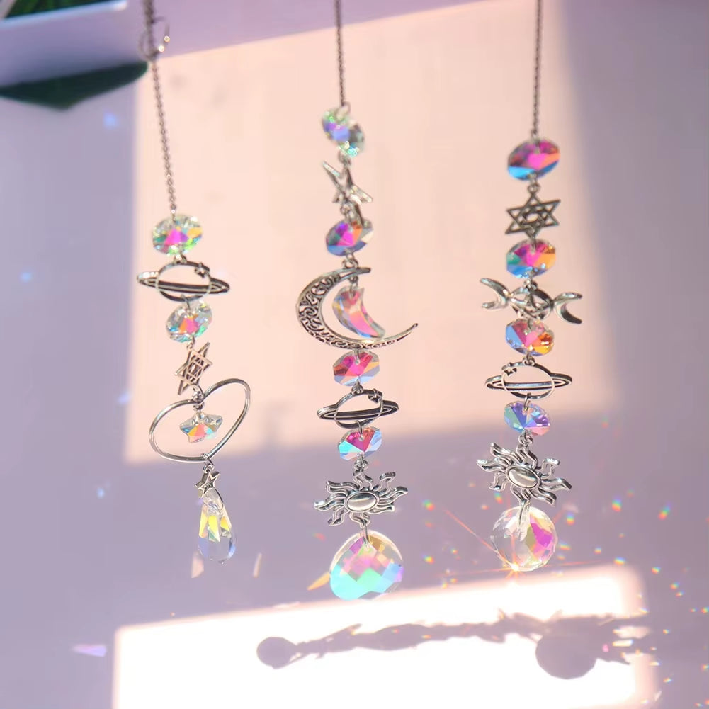 Stunning Crystal Wind Chime Moon & Sun Catcher - Dreamy Rainbow Pendant for Home & Garden Decor