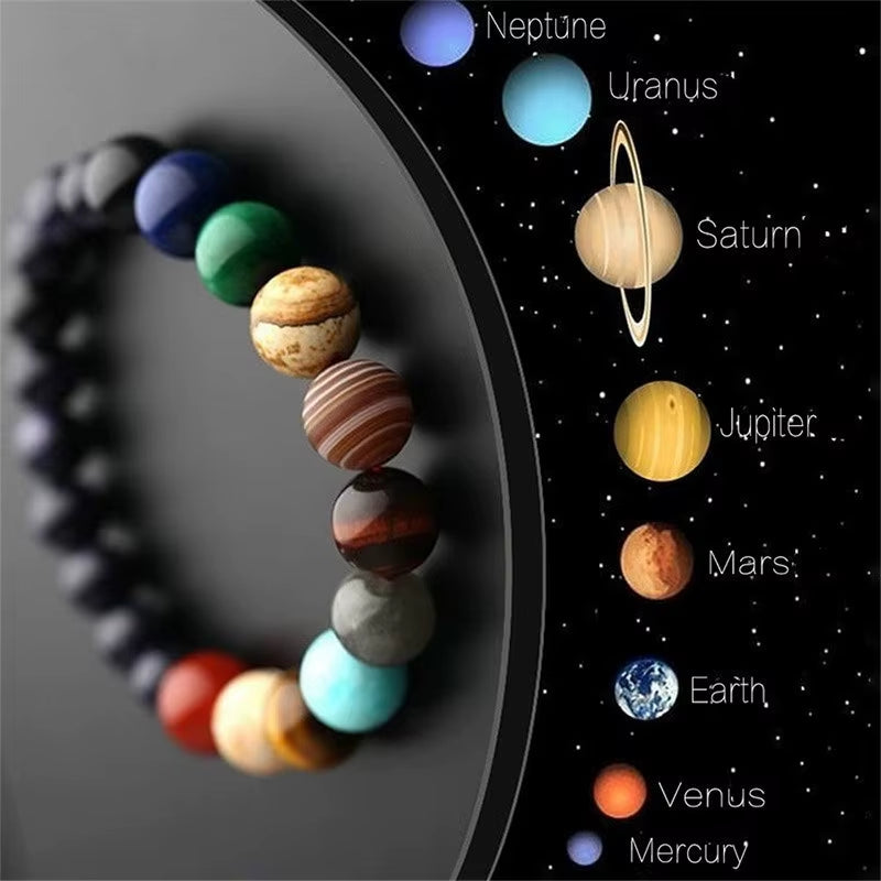 Natural Stone Eight Planets Bracelet for Men & Women - Chakra Energy Yoga Wristband Jewelry