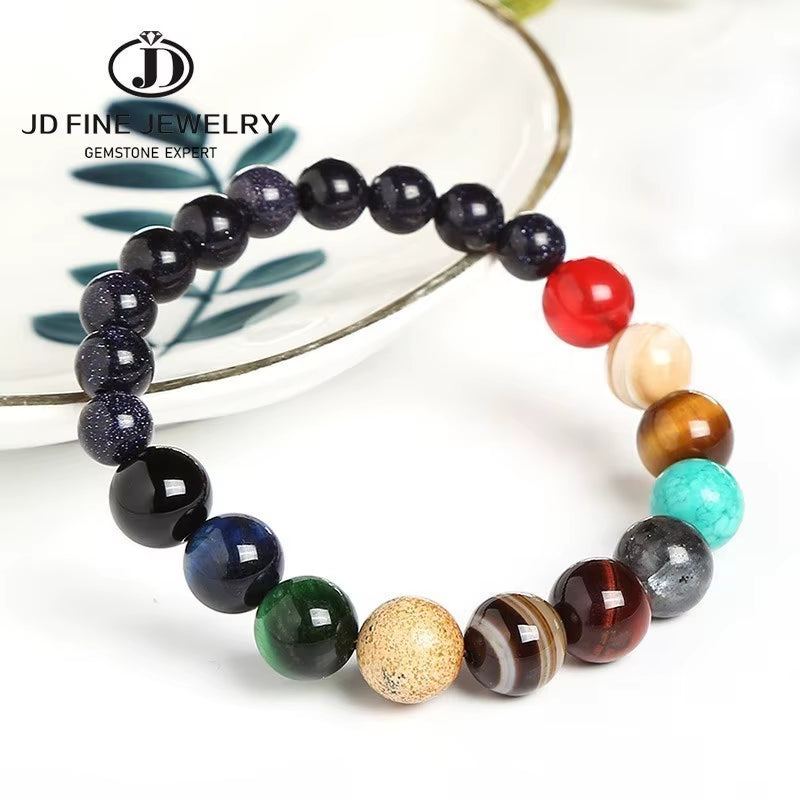 Natural Stone Eight Planets Bracelet for Men & Women - Chakra Energy Yoga Wristband Jewelry