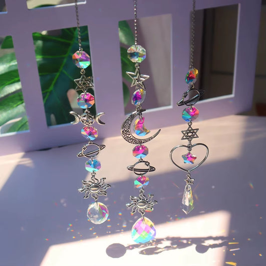 Stunning Crystal Wind Chime Moon & Sun Catcher - Dreamy Rainbow Pendant for Home & Garden Decor