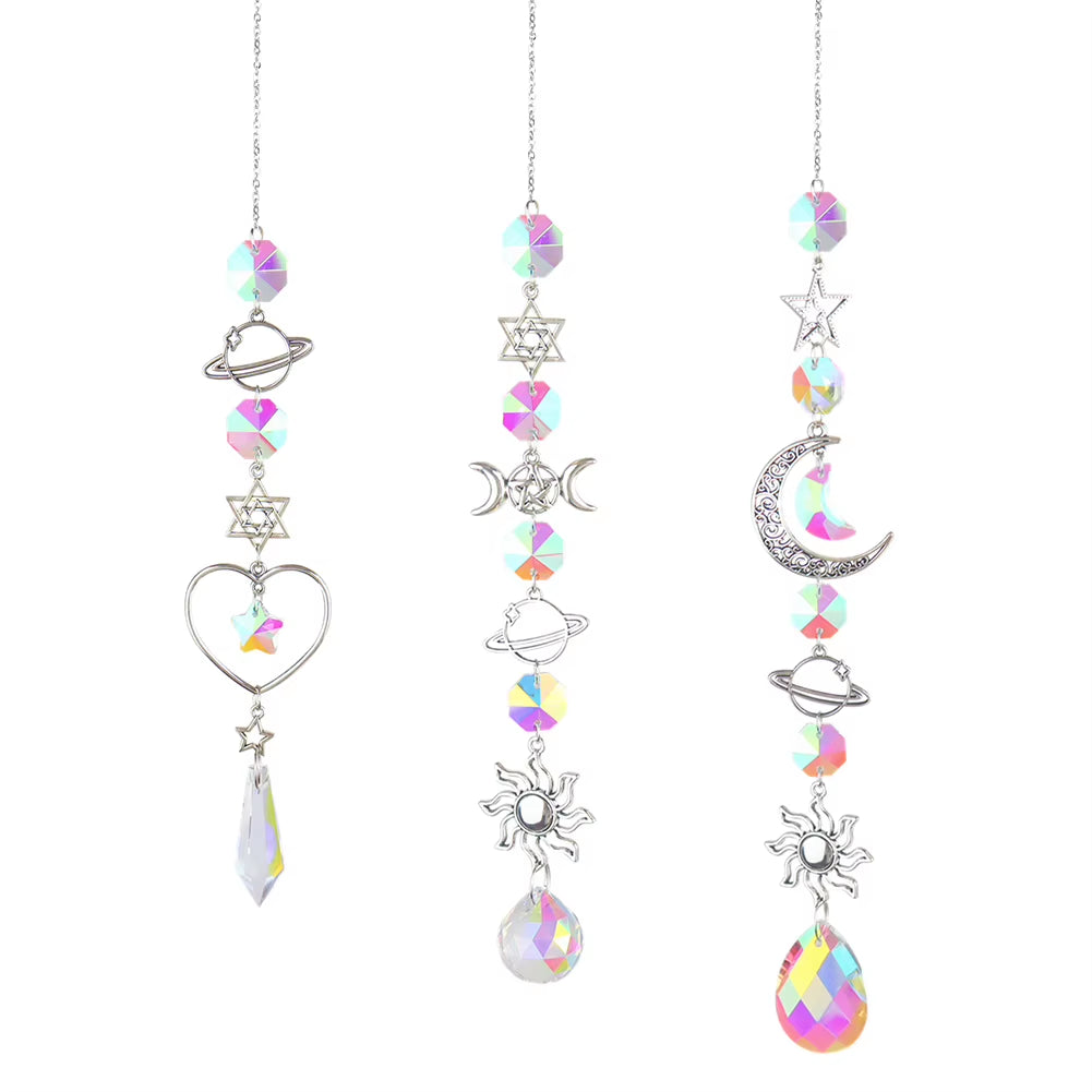 Stunning Crystal Wind Chime Moon & Sun Catcher - Dreamy Rainbow Pendant for Home & Garden Decor