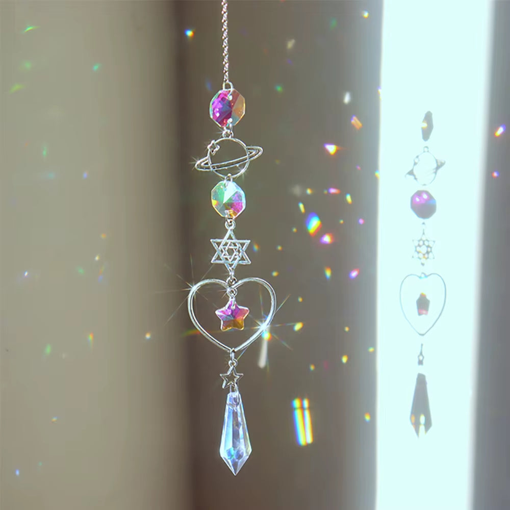 Stunning Crystal Wind Chime Moon & Sun Catcher - Dreamy Rainbow Pendant for Home & Garden Decor